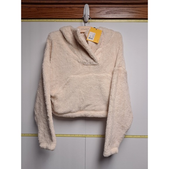Lolë Tops - Lole Women's Yana Sherpa Beige Cropped Button Neck‎ Hoodie Sz L